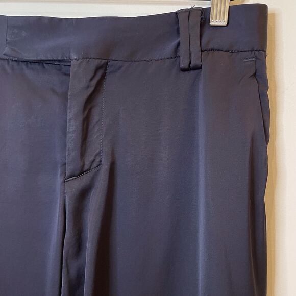 Zara Women Tailoring Wool Stretch Pants Satin Slacks Office Navy Blue 8 40 FLAW - Picture 1 of 14